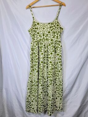 Japna Tropical Medallion Cotton Linen Natural-Fabric Pocket Maxi Sundress Dress